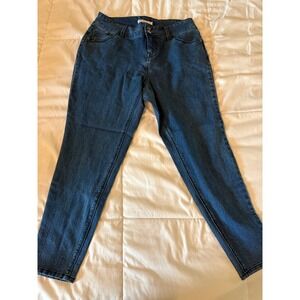 Meri Skye Womens 14W High Rise Skinny Jeans Medium Wash Double Button Denim